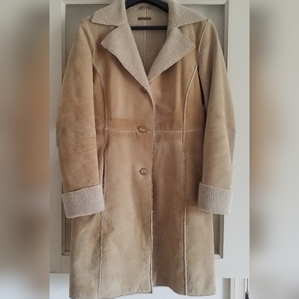 Vintage Guess Women's Tan Suede Faux Shearling Coat sz S